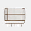 23 Inch Wood Shelf 2 Tiers Metal Mesh Frame Hanging Hooks Brown Finish By Casagear Home BM309627