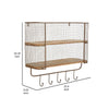 23 Inch Wood Shelf 2 Tiers Metal Mesh Frame Hanging Hooks Brown Finish By Casagear Home BM309627