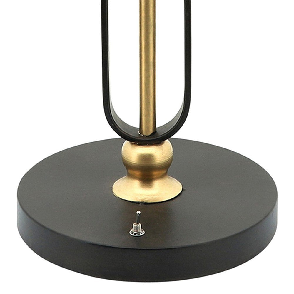 19 Inch Table Lamp Round Metal Mesh Shade Hollow Body Black Gold Stand By Casagear Home BM309628