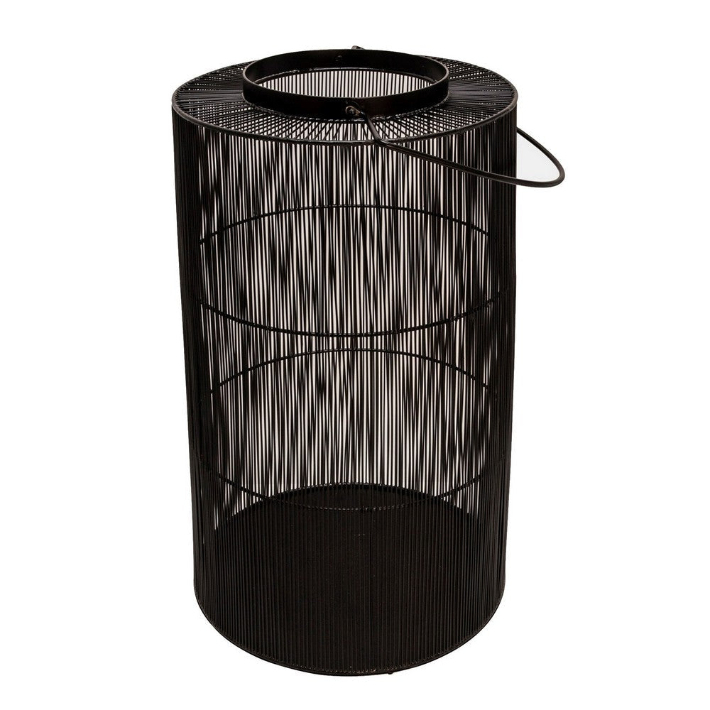 26 Inch Tall Lantern, Round Body Shape, Black Metal Wire Mesh with Handle By Casagear Home