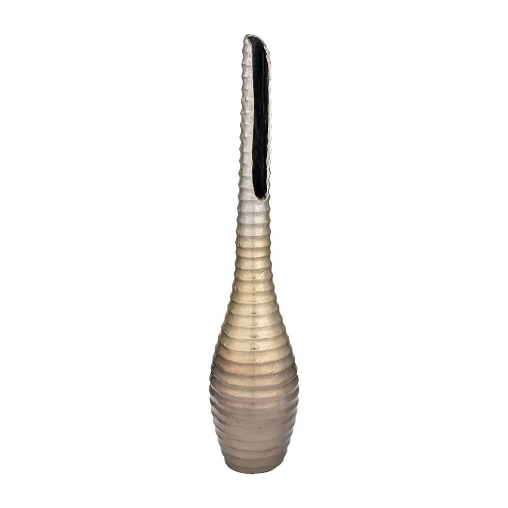 Olu 26 Inch Vase Elongated Rugged Shell Shape Metal Gold Accent Finish By Casagear Home BM309633