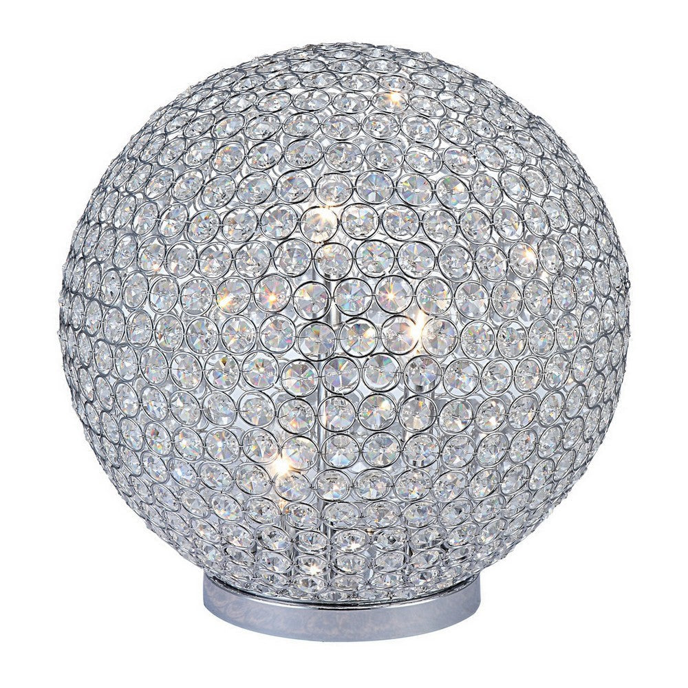 Hazel 17 Inch Table Lamp, Crystal, LED Globe Shade, Metal,  Clear Finish By Casagear Home