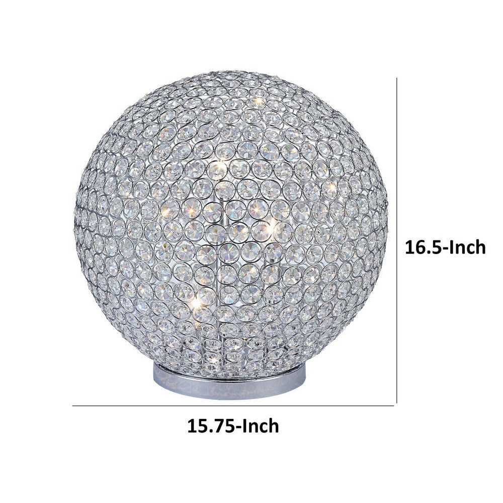 Hazel 17 Inch Table Lamp Crystal LED Globe Shade Metal Clear Finish By Casagear Home BM309667