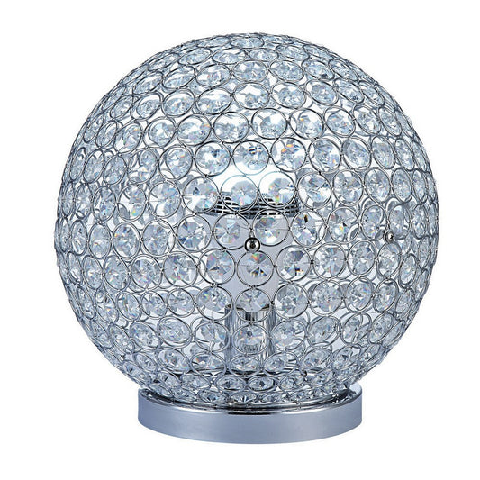 Hazel 13 Inch Table Lamp, Crystal, LED Globe Shade, Metal, Clear Finish By Casagear Home