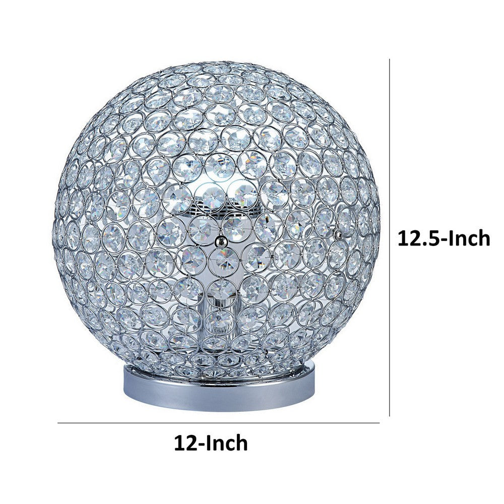 Hazel 13 Inch Table Lamp Crystal LED Globe Shade Metal Clear Finish By Casagear Home BM309672