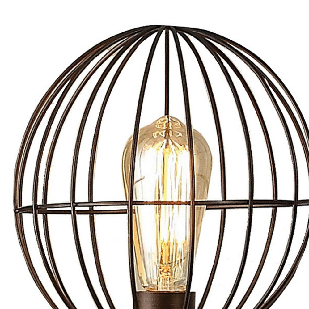 26 Inch Table Lamp Industrial Wire Cage Shade Metal Antique Bronze By Casagear Home BM309673