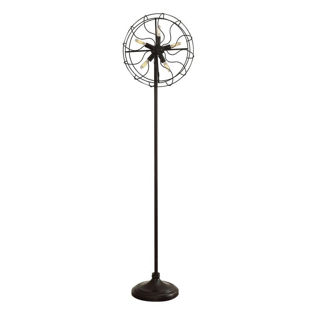 Quinn 63 Inch Accent Floor Lamp, Vintage Fan Design, Antique Bronze Finish By Casagear Home