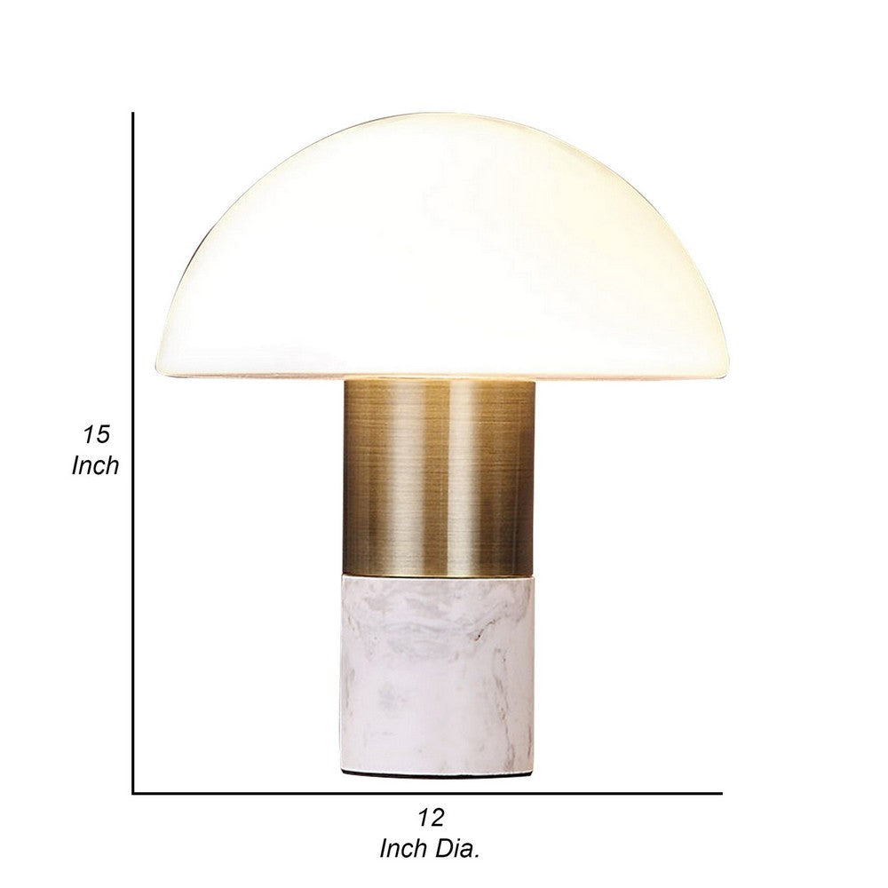 Lumina 15 Inch Table Lamp Antique Brass Metal Marble Dome Shape Gold By Casagear Home BM309679