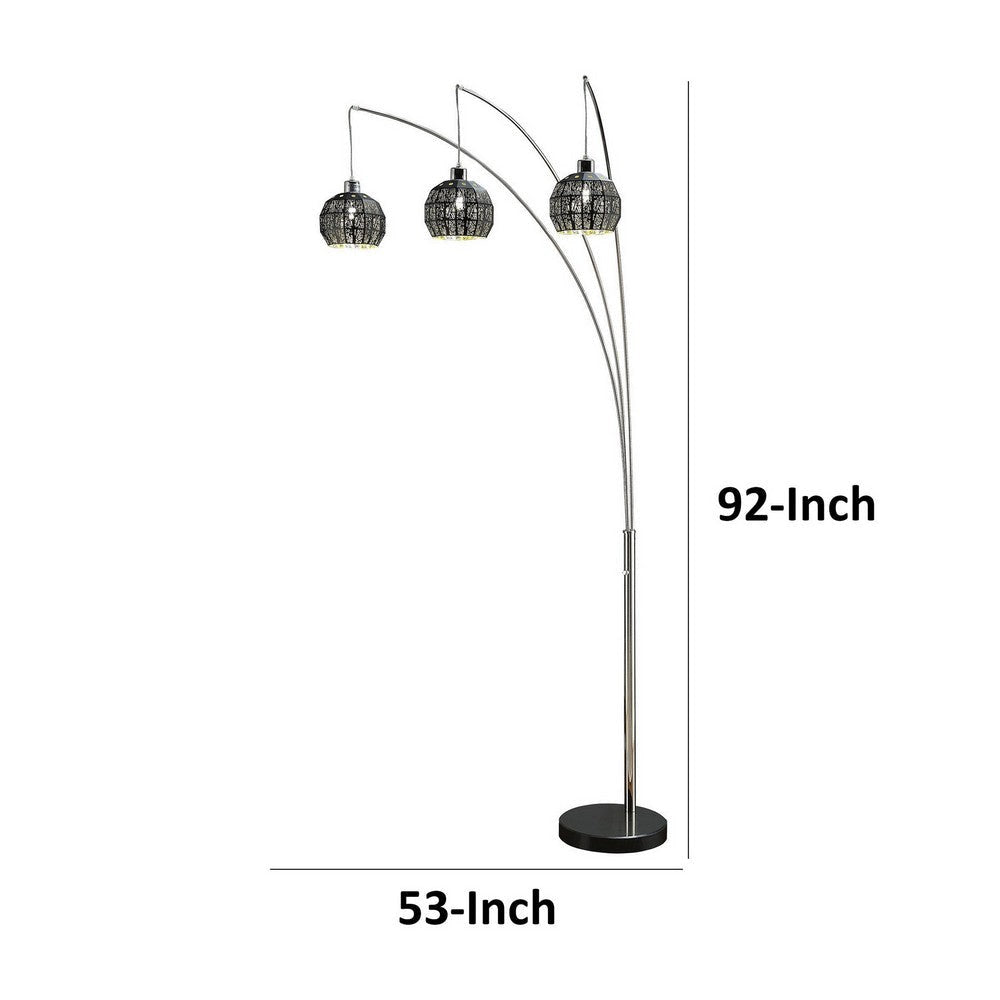 92 Inch 3 Arm Arc Floor Lamp with Modern Round Metal Base Silver Finish By Casagear Home BM309687