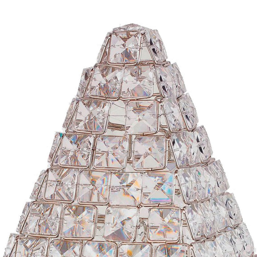 14 Inch Table Lamp Crystal Pyramid Shaped Frame Stone Studded Silver By Casagear Home BM309689