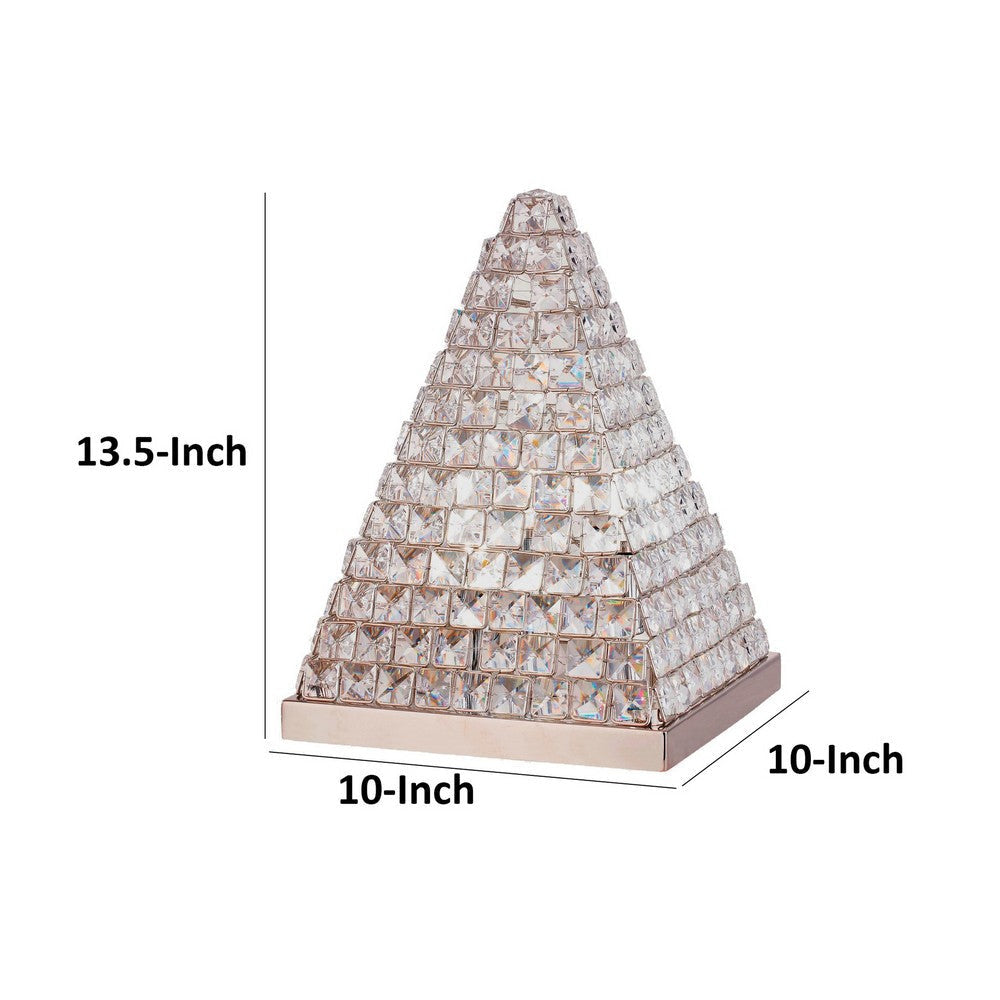 14 Inch Table Lamp Crystal Pyramid Shaped Frame Stone Studded Silver By Casagear Home BM309689