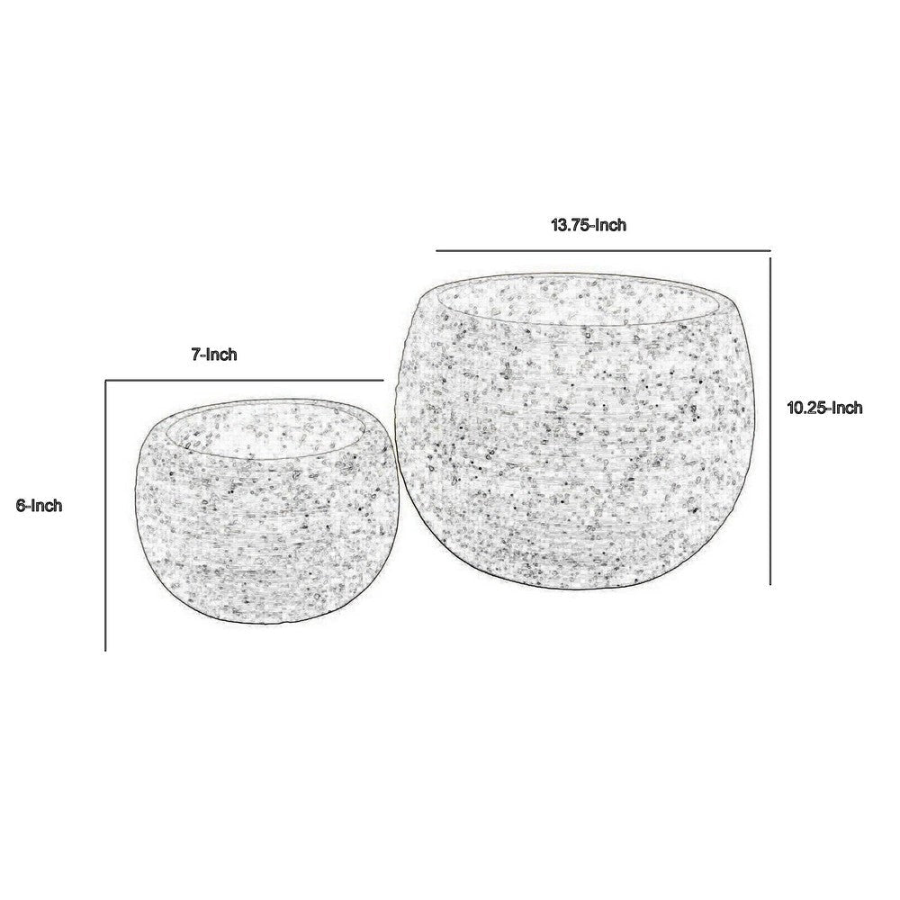 Line 10 Inch Planter Set of 2 Round Shaped Resin Body Textured White By Casagear Home BM309740