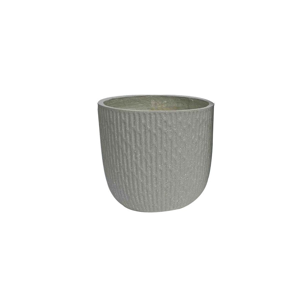 14 Inch Planter Set of 2 Drum Shape Engraved Design Textured Green By Casagear Home BM309745