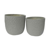 14 Inch Planter Set of 2, Drum Shape, Engraved Design, Textured Green By Casagear Home