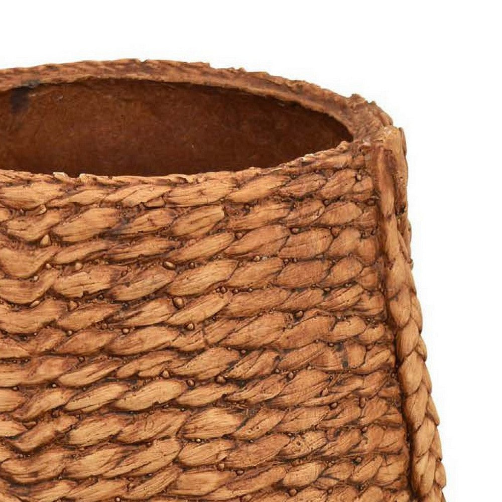 Reno 15 Inch Planter Rope Woven Design White and Brown Finished Resin By Casagear Home BM309749