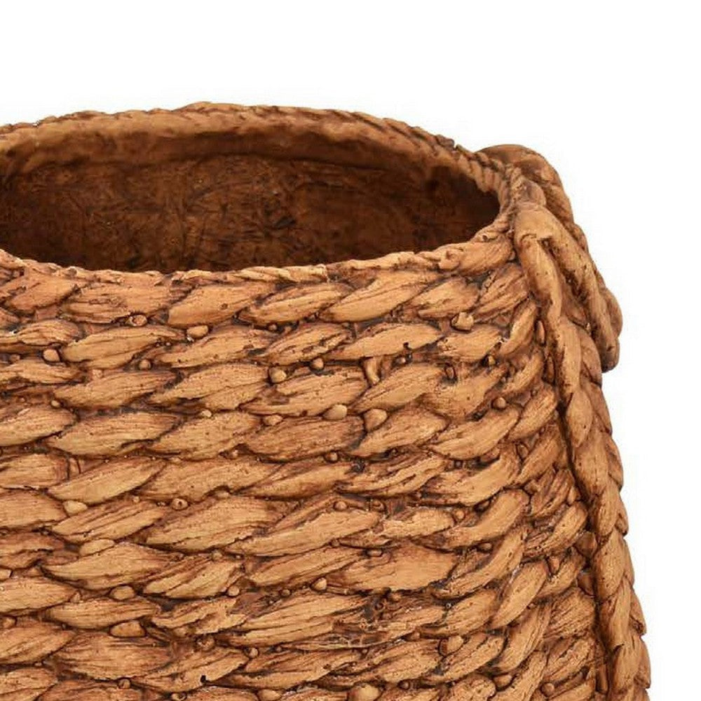 Reno 12 Inch Planter Rope Woven Design White and Brown Finished Resin By Casagear Home BM309750