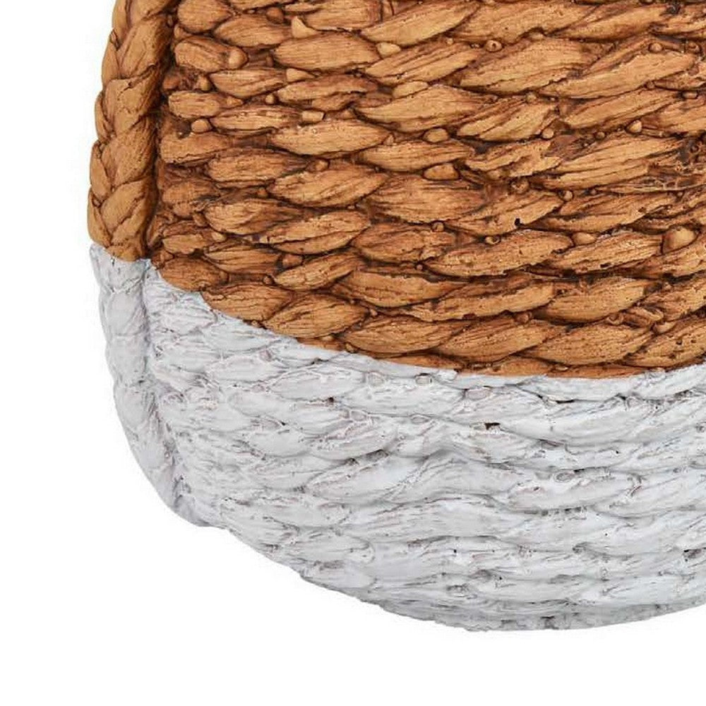 Reno 12 Inch Planter Rope Woven Design White and Brown Finished Resin By Casagear Home BM309750