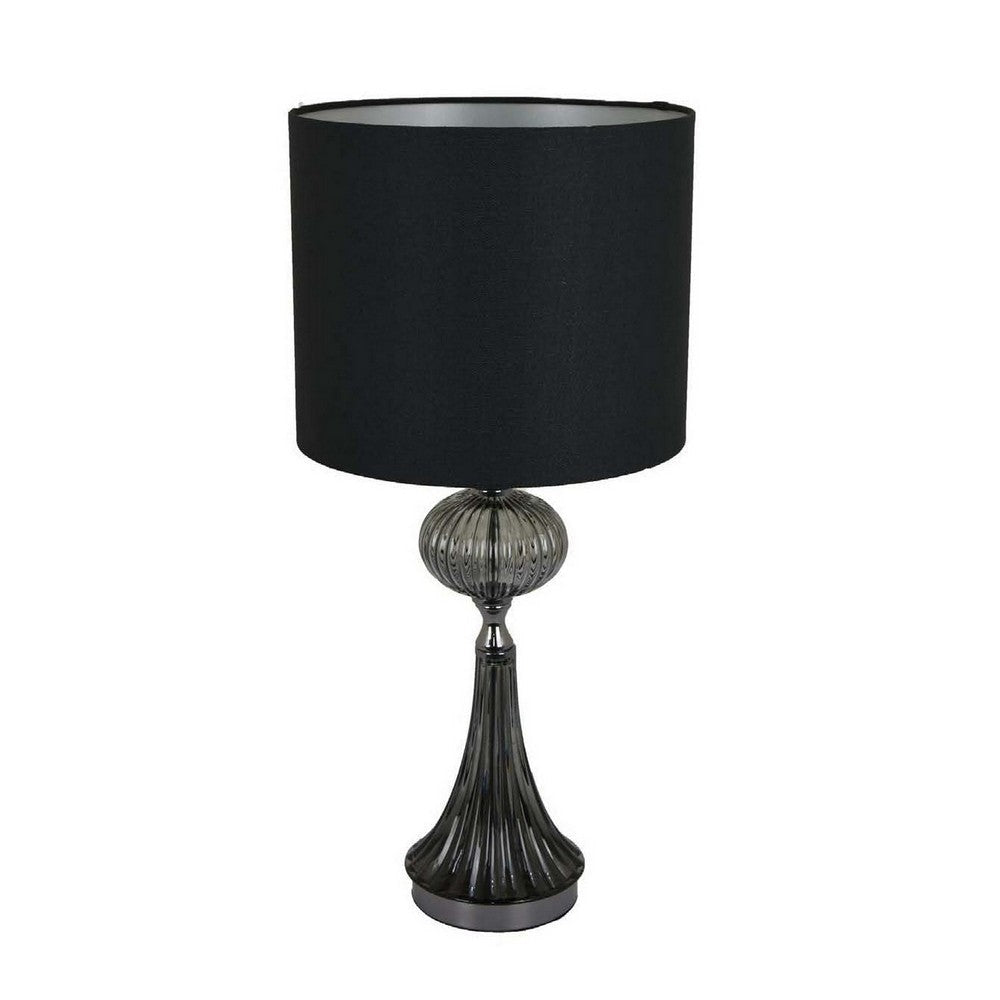 Ore 25 Inch Table Lamp, Black Drum Shade, Trumpet Glass Base, Ball Accent By Casagear Home