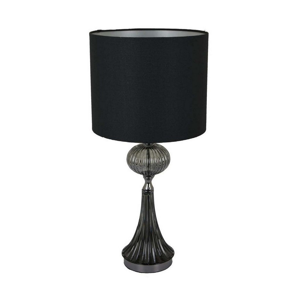 Ore 25 Inch Table Lamp Black Drum Shade Trumpet Glass Base Ball Accent By Casagear Home BM309762