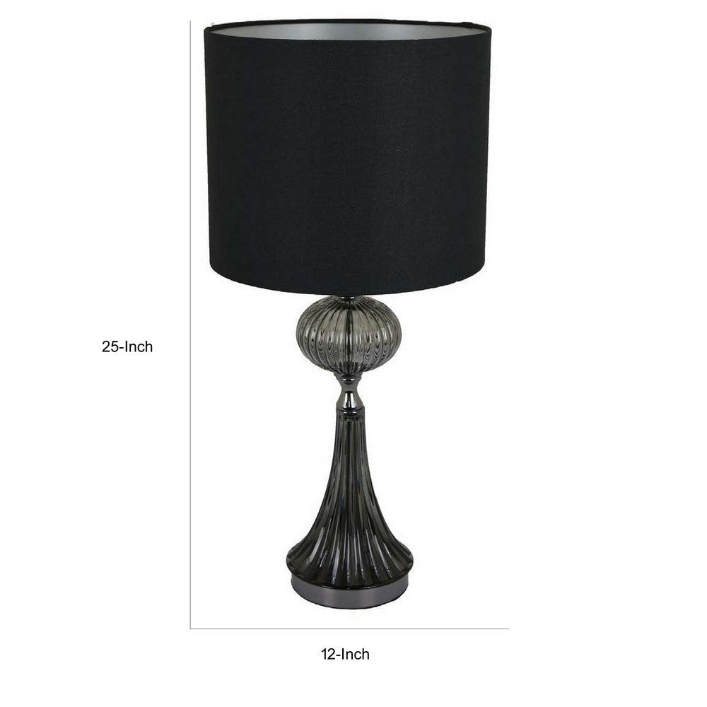 Ore 25 Inch Table Lamp Black Drum Shade Trumpet Glass Base Ball Accent By Casagear Home BM309762