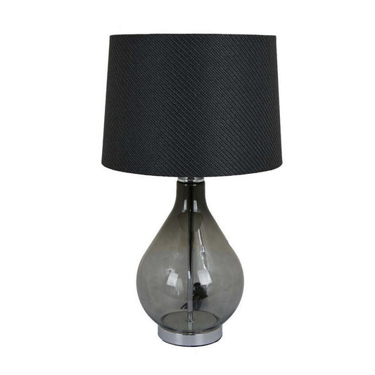 24 Inch Table Lamp, Black Finish Drum Shaped Shade, Bulb Style Glass Body By Casagear Home