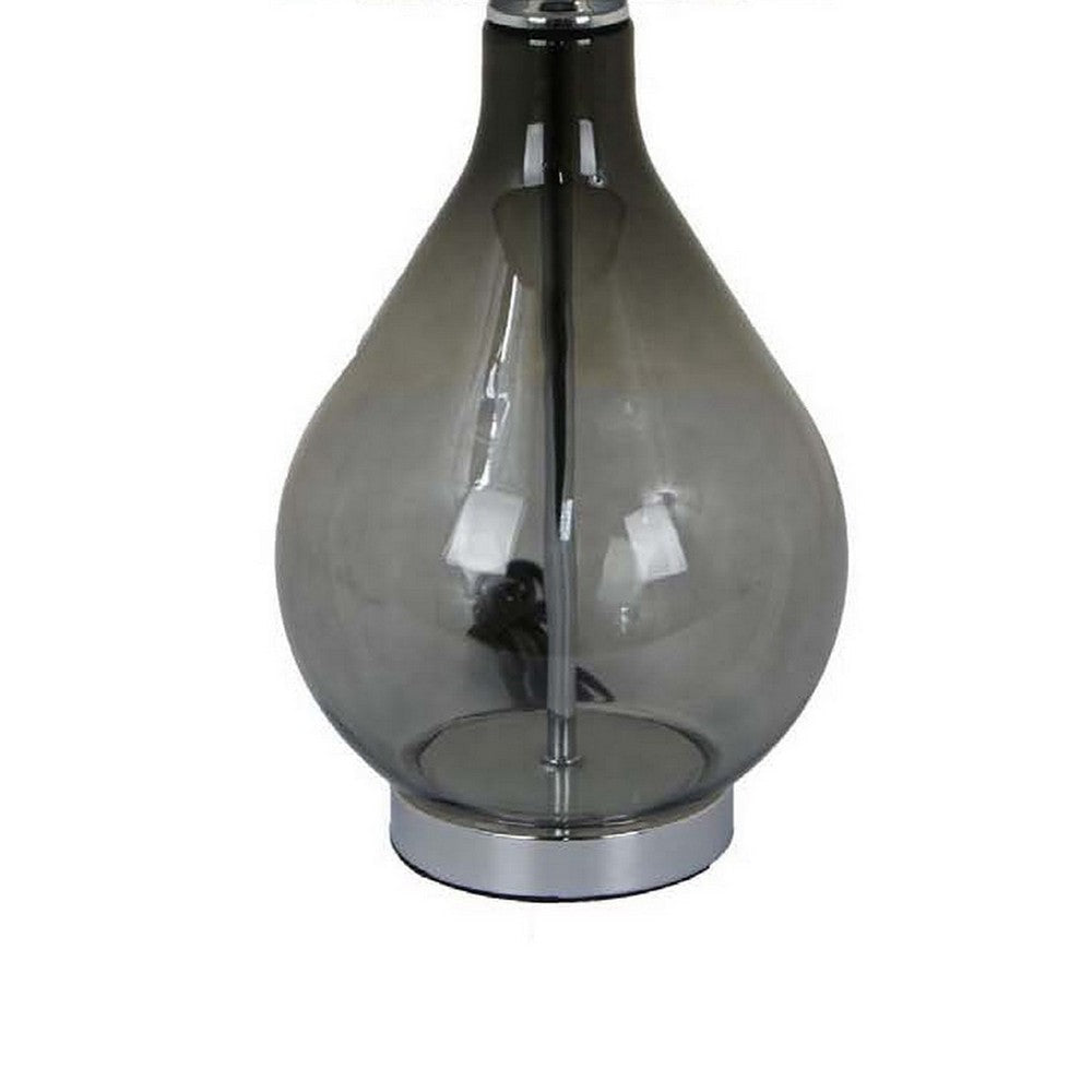 24 Inch Table Lamp Black Finish Drum Shaped Shade Bulb Style Glass Body By Casagear Home BM309763