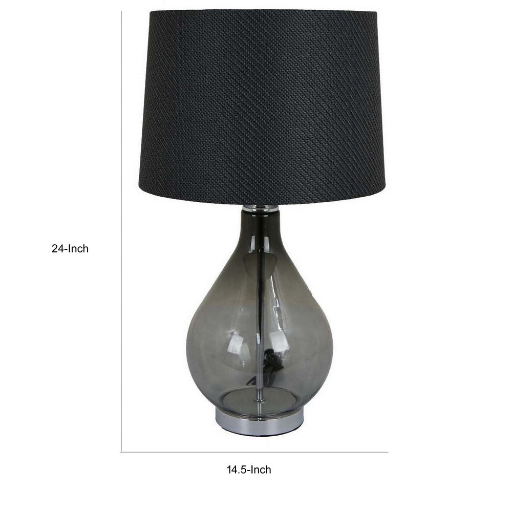 24 Inch Table Lamp Black Finish Drum Shaped Shade Bulb Style Glass Body By Casagear Home BM309763