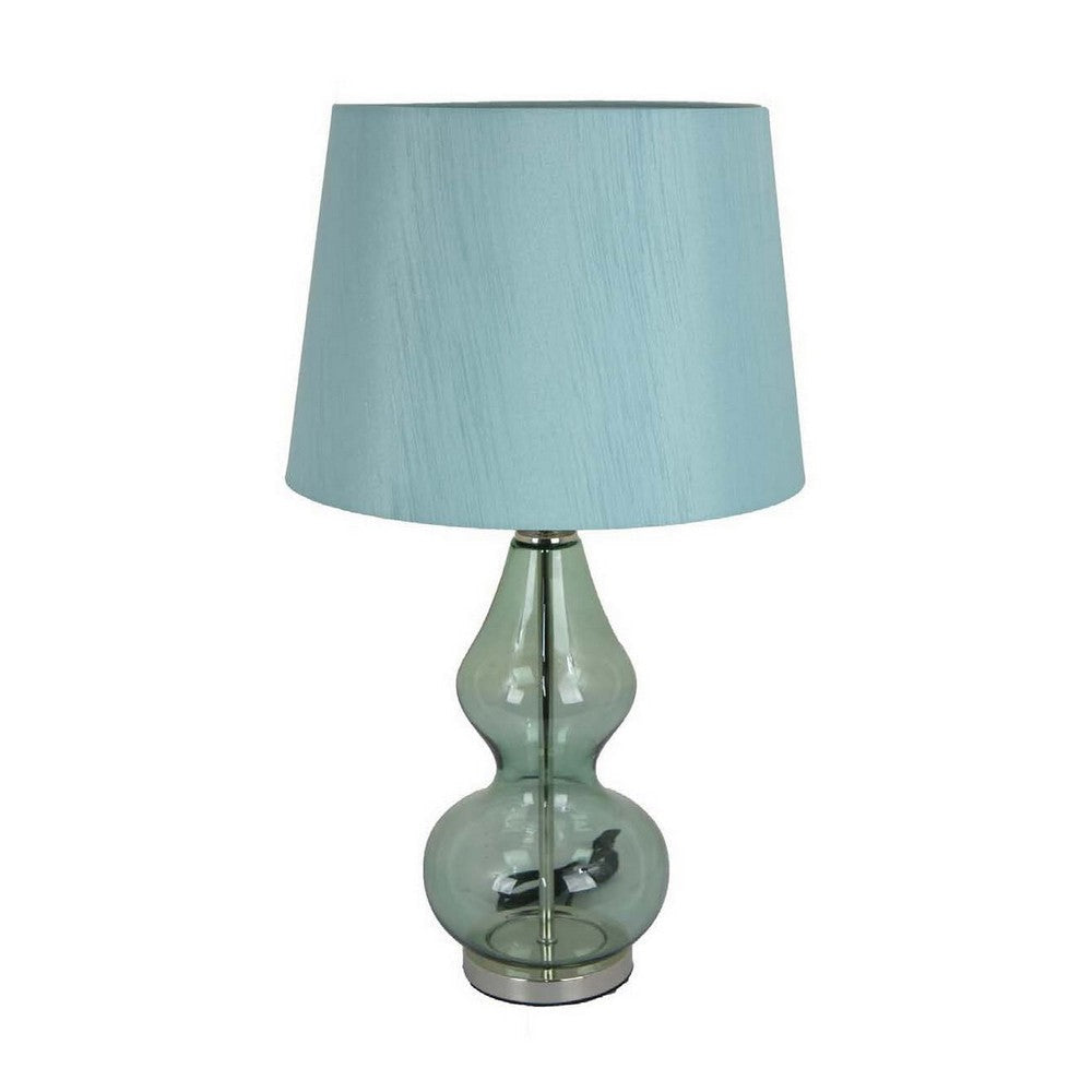 Muna 27 Inch Table Lamp, Cone Shade, Dome Shape Glass Body, Blue Finish By Casagear Home