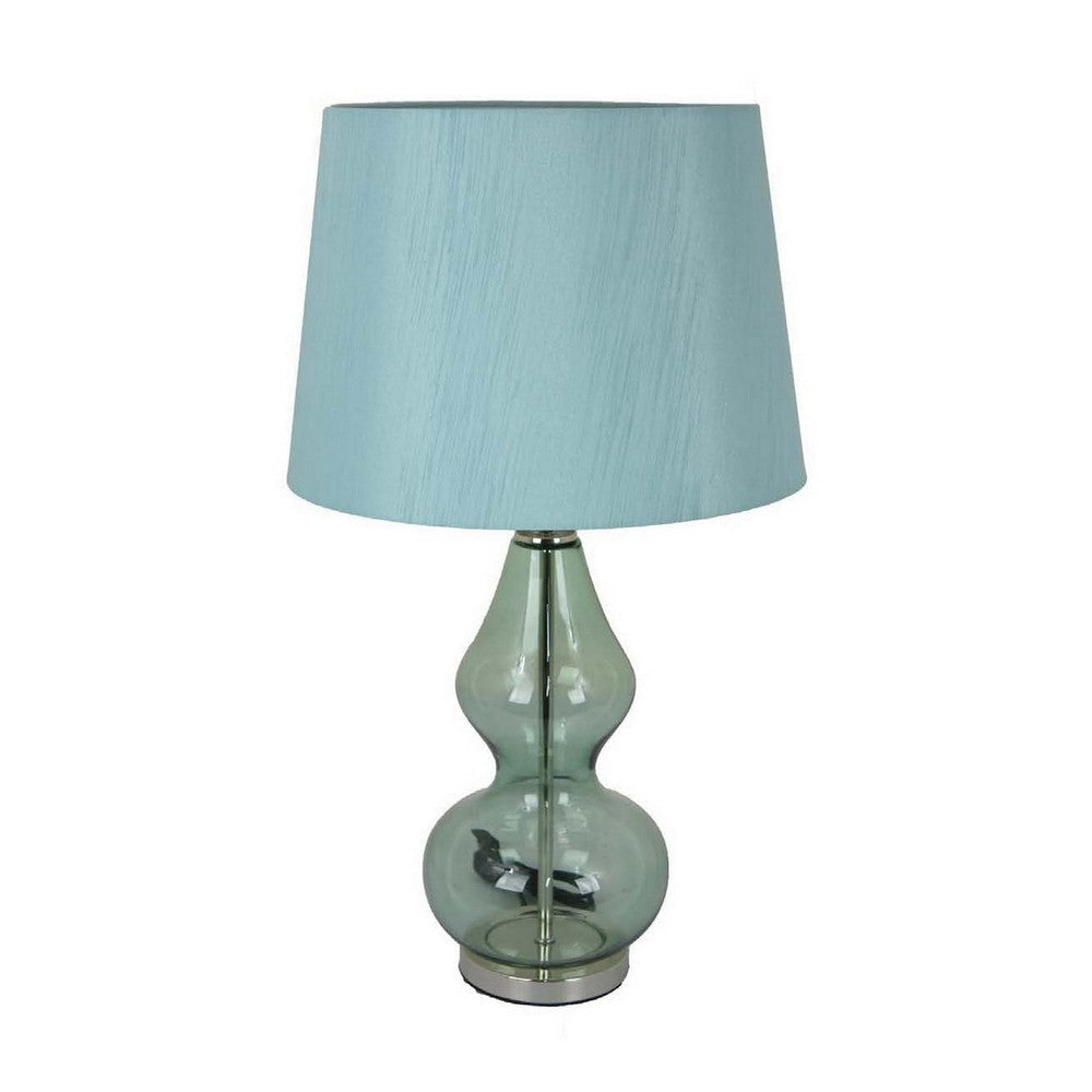 Muna 27 Inch Table Lamp Cone Shade Dome Shape Glass Body Blue Finish By Casagear Home BM309766