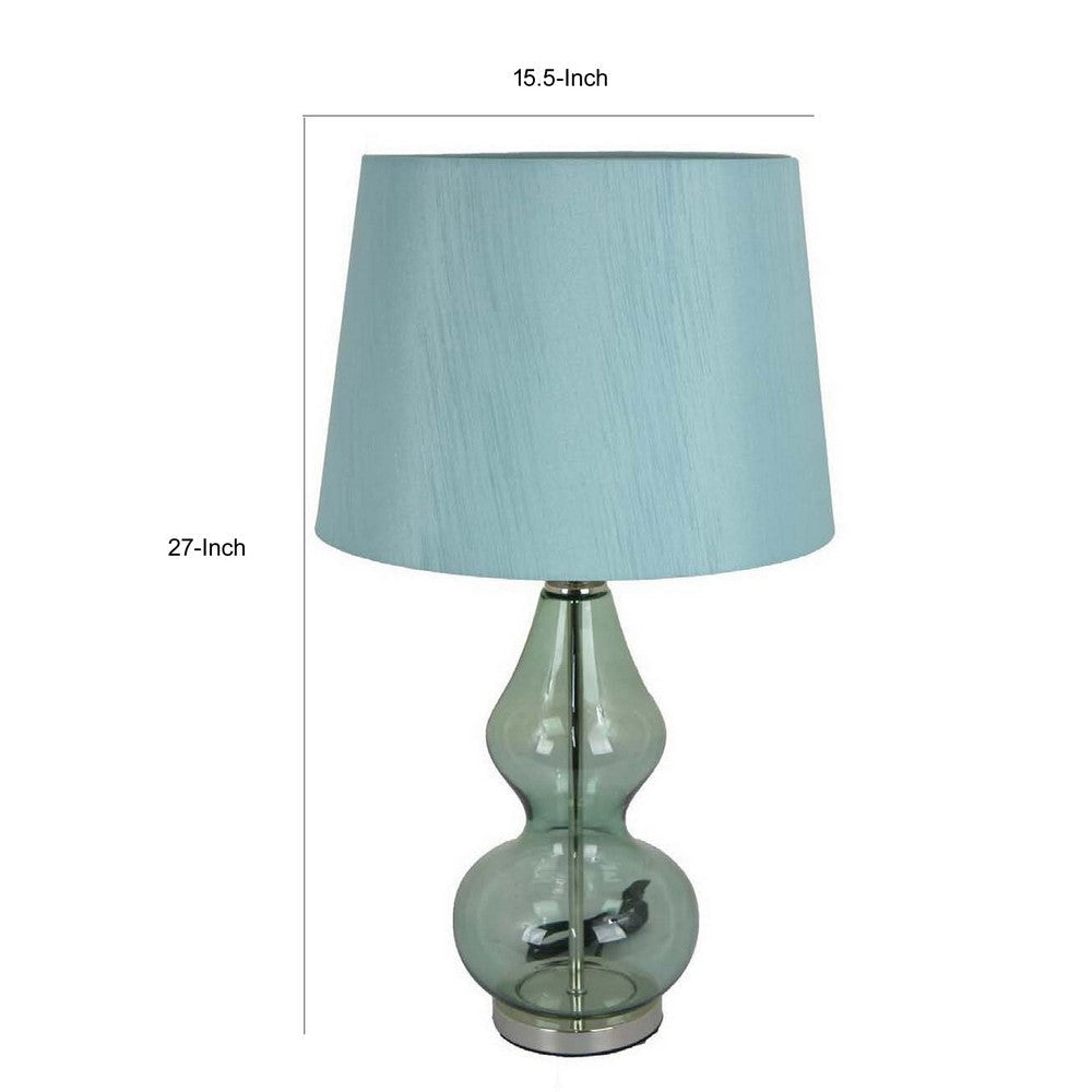 Muna 27 Inch Table Lamp Cone Shade Dome Shape Glass Body Blue Finish By Casagear Home BM309766