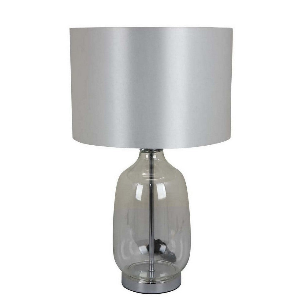 Lilo 24 Inch Table Lamp, Drum Shade, Jar Style Glass Body, Transparent By Casagear Home