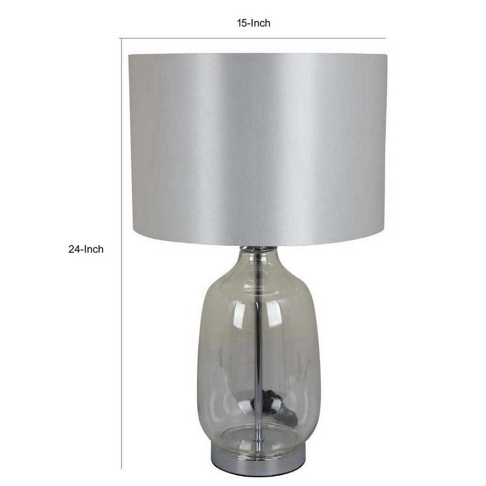 Lilo 24 Inch Table Lamp Drum Shade Jar Style Glass Body Transparent By Casagear Home BM309769