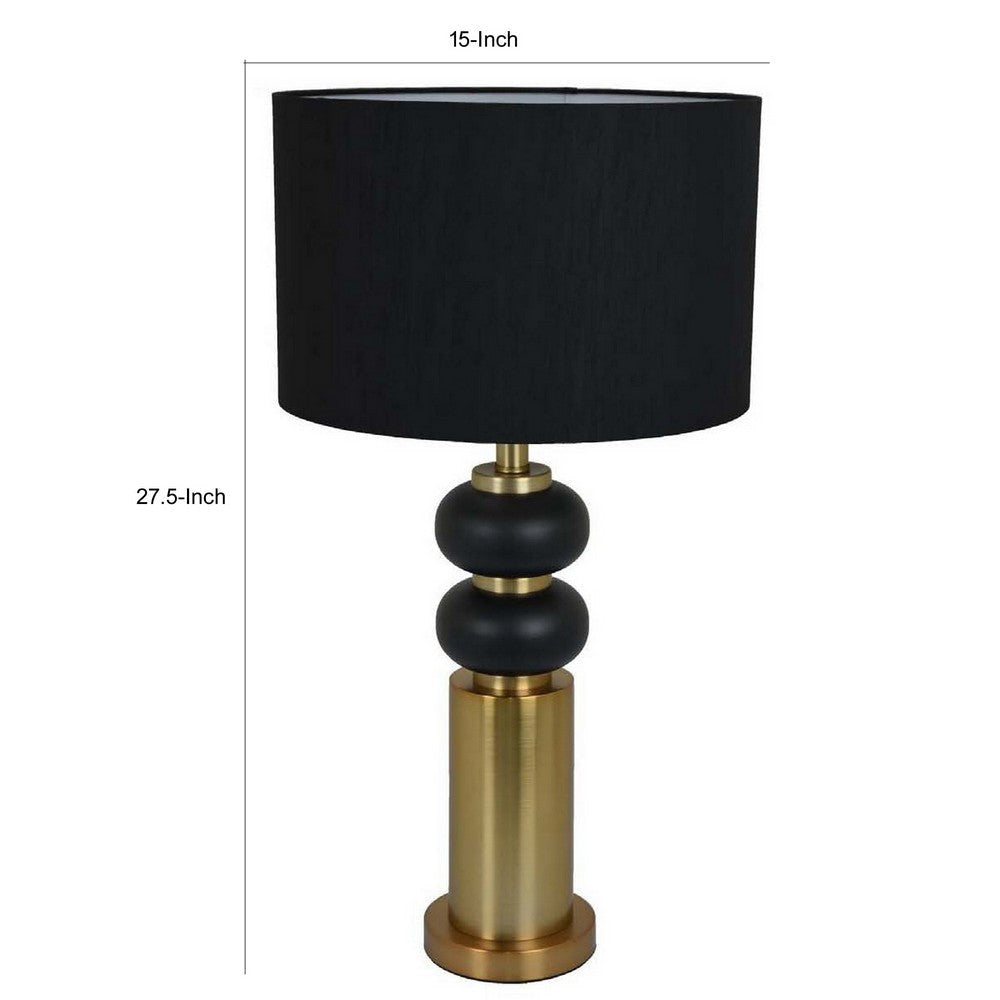 28 Inch Table Lamp Black Drum Shade Classic Gold Turned Body Design By Casagear Home BM309799