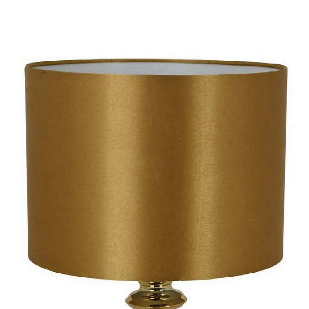 20 Inch Table Lamp Drum Shade Trumpet Shaped Body Classic Gold Finish By Casagear Home BM309800