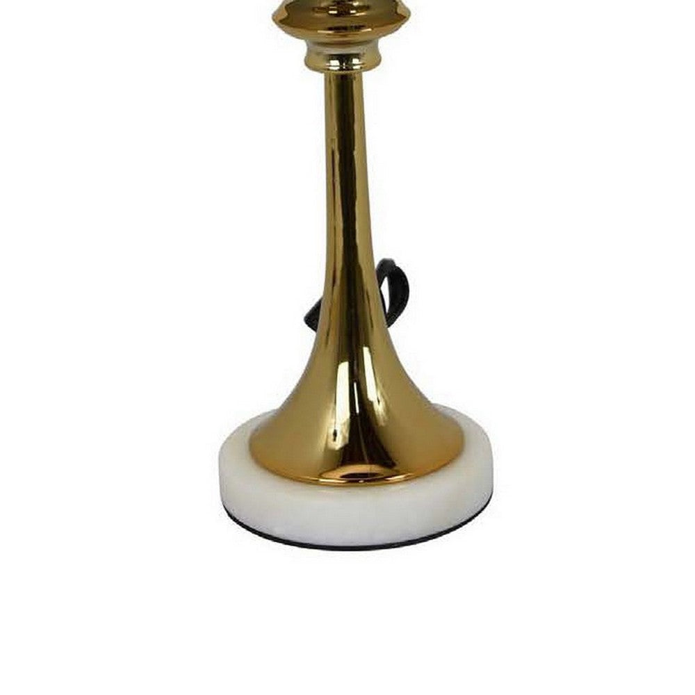 20 Inch Table Lamp Drum Shade Trumpet Shaped Body Classic Gold Finish By Casagear Home BM309800