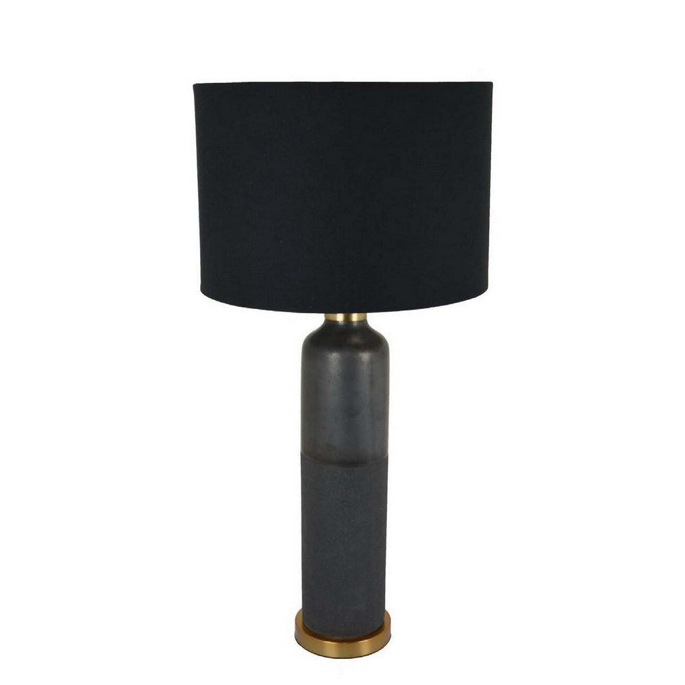 32 Inch Table Lamp Drum Shade Ceramic Cylinder Body Matte Black Finish By Casagear Home BM309802