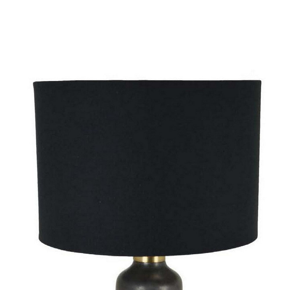 32 Inch Table Lamp Drum Shade Ceramic Cylinder Body Matte Black Finish By Casagear Home BM309802