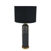 32 Inch Table Lamp, Drum Shade, Ceramic Cylinder Body, Matte Black Finish By Casagear Home