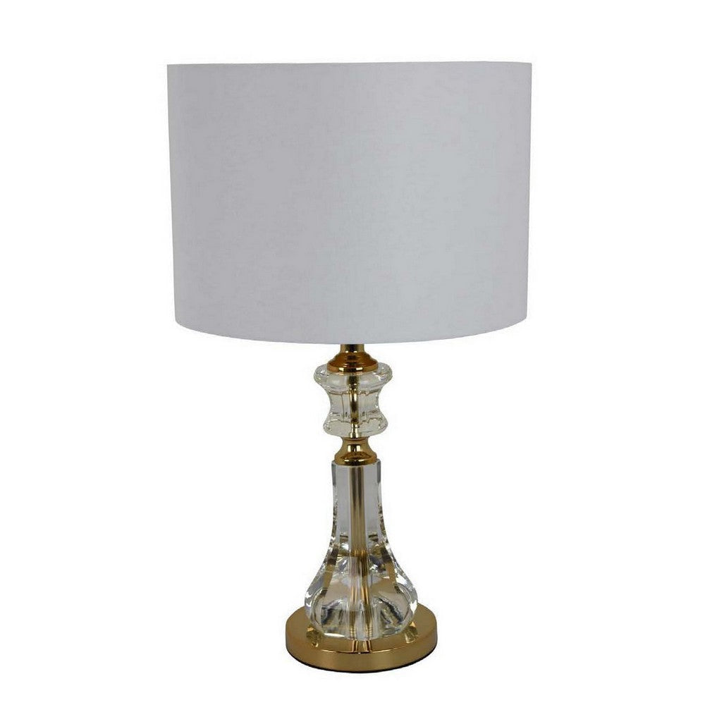 22 Inch Table Lamp, Modern Clear Glass Turned Body, Classic Gold Accents By Casagear Home