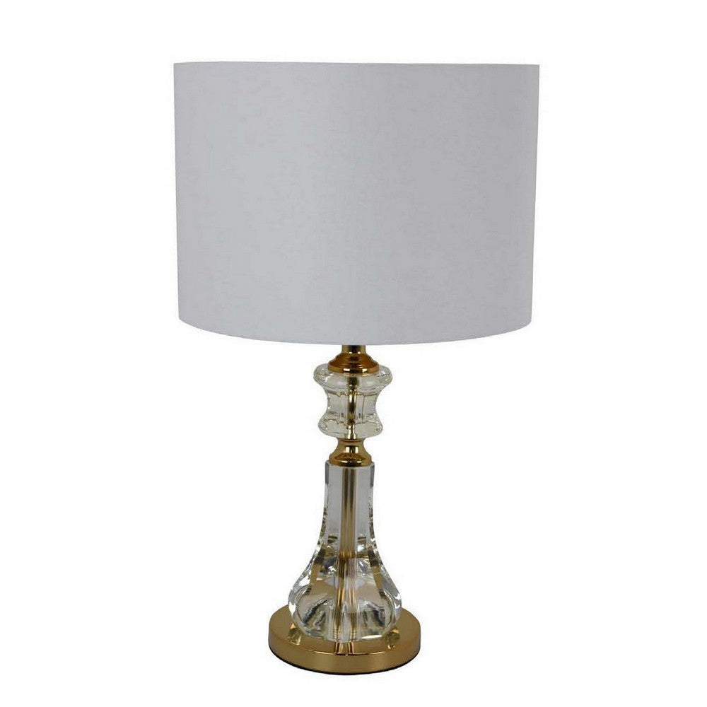 22 Inch Table Lamp Modern Clear Glass Turned Body Classic Gold Accents By Casagear Home BM309804