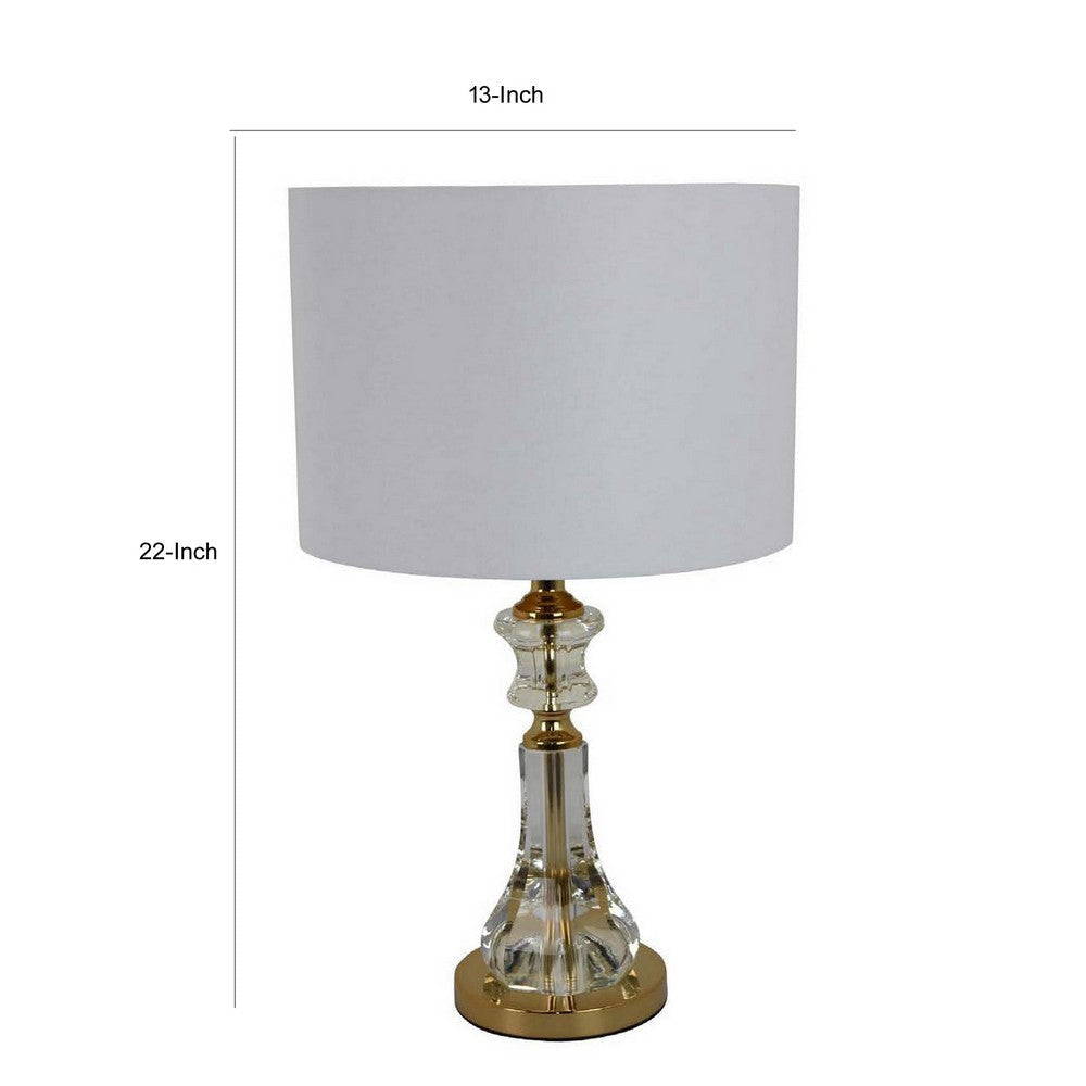 22 Inch Table Lamp Modern Clear Glass Turned Body Classic Gold Accents By Casagear Home BM309804