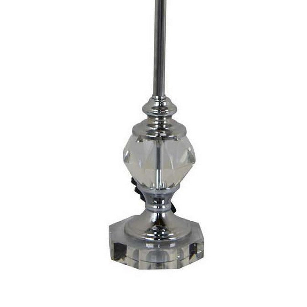 25 Inch Table Lamp Gray Drum Shade Modern Clear Glass Finial Body Gray By Casagear Home BM309805