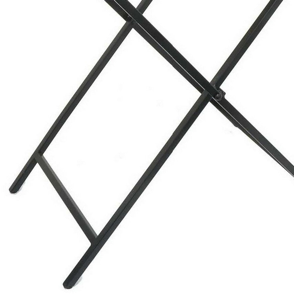 Dain 28 Inch Serving Tray Table Foldable Black Metal Stand White Finish By Casagear Home BM309822