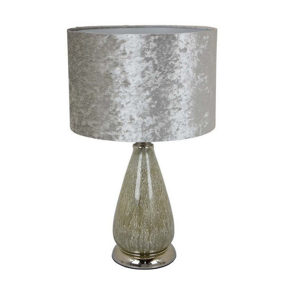 22 Inch Table Lamp Drum Shade Drop Style Glass Body Silver Finish By Casagear Home BM309825