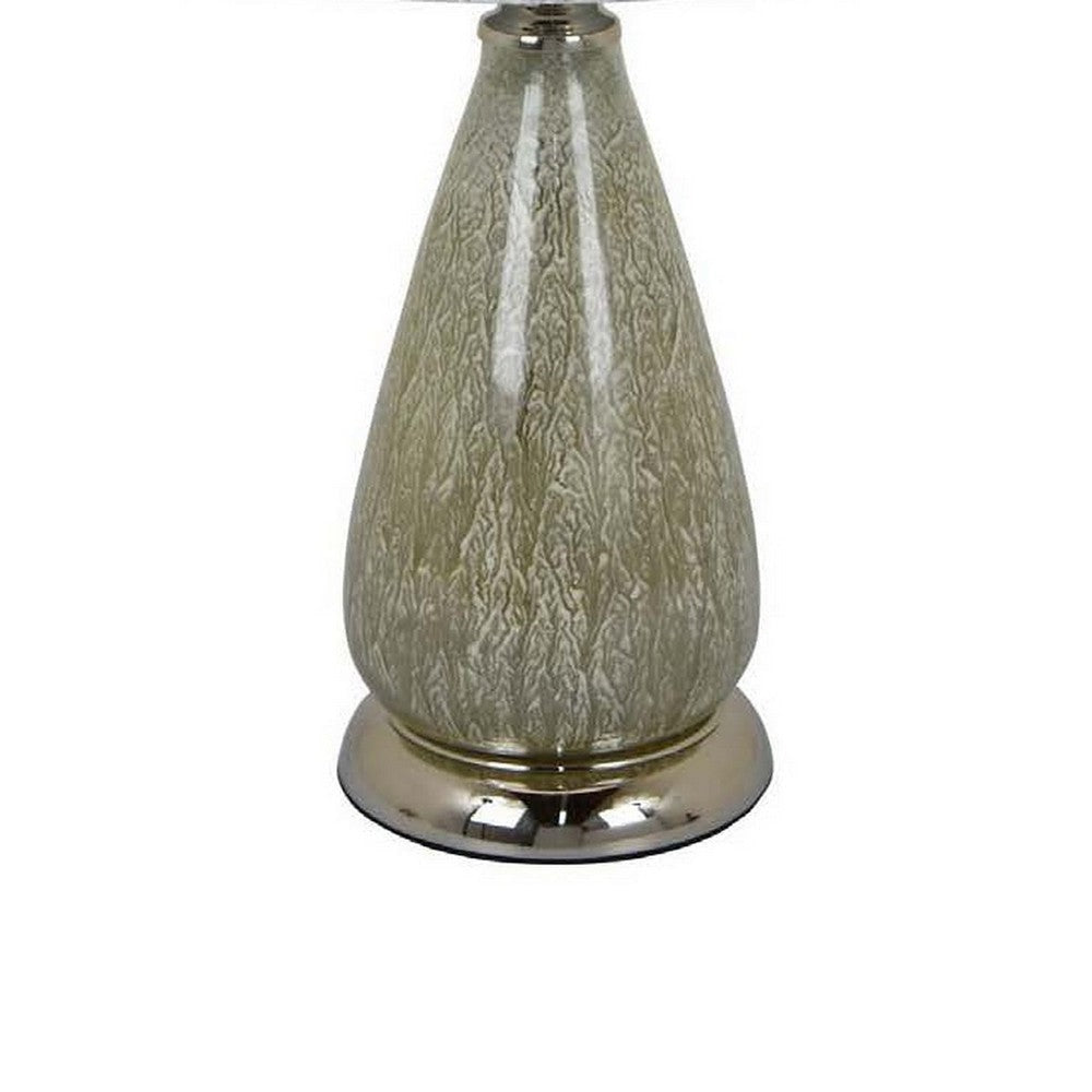 22 Inch Table Lamp Drum Shade Drop Style Glass Body Silver Finish By Casagear Home BM309825