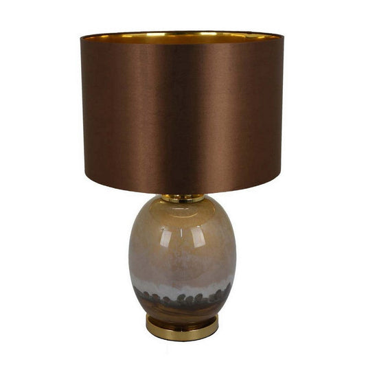 Gia 23 Inch Table Lamp, Drum Shade, Curved Round Glass Body, Brown Finish By Casagear Home