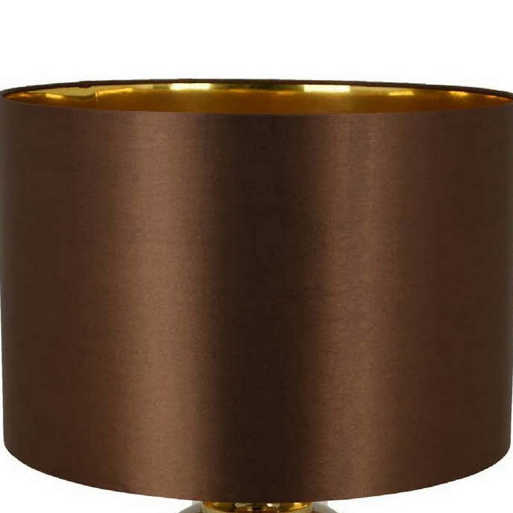 Gia 23 Inch Table Lamp Drum Shade Curved Round Glass Body Brown Finish By Casagear Home BM309826