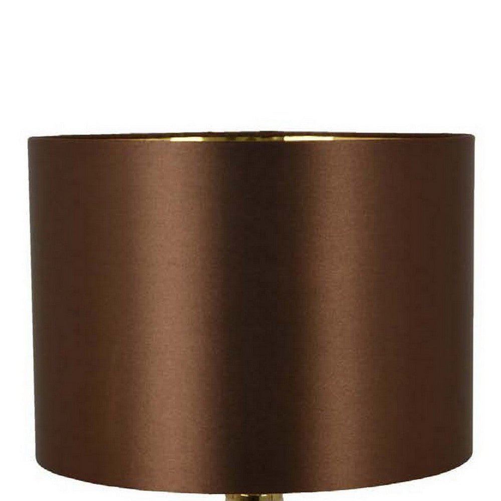 Gia 20 Inch Table Lamp Drum Shade Curved Round Glass Body Brown Finish By Casagear Home BM309827