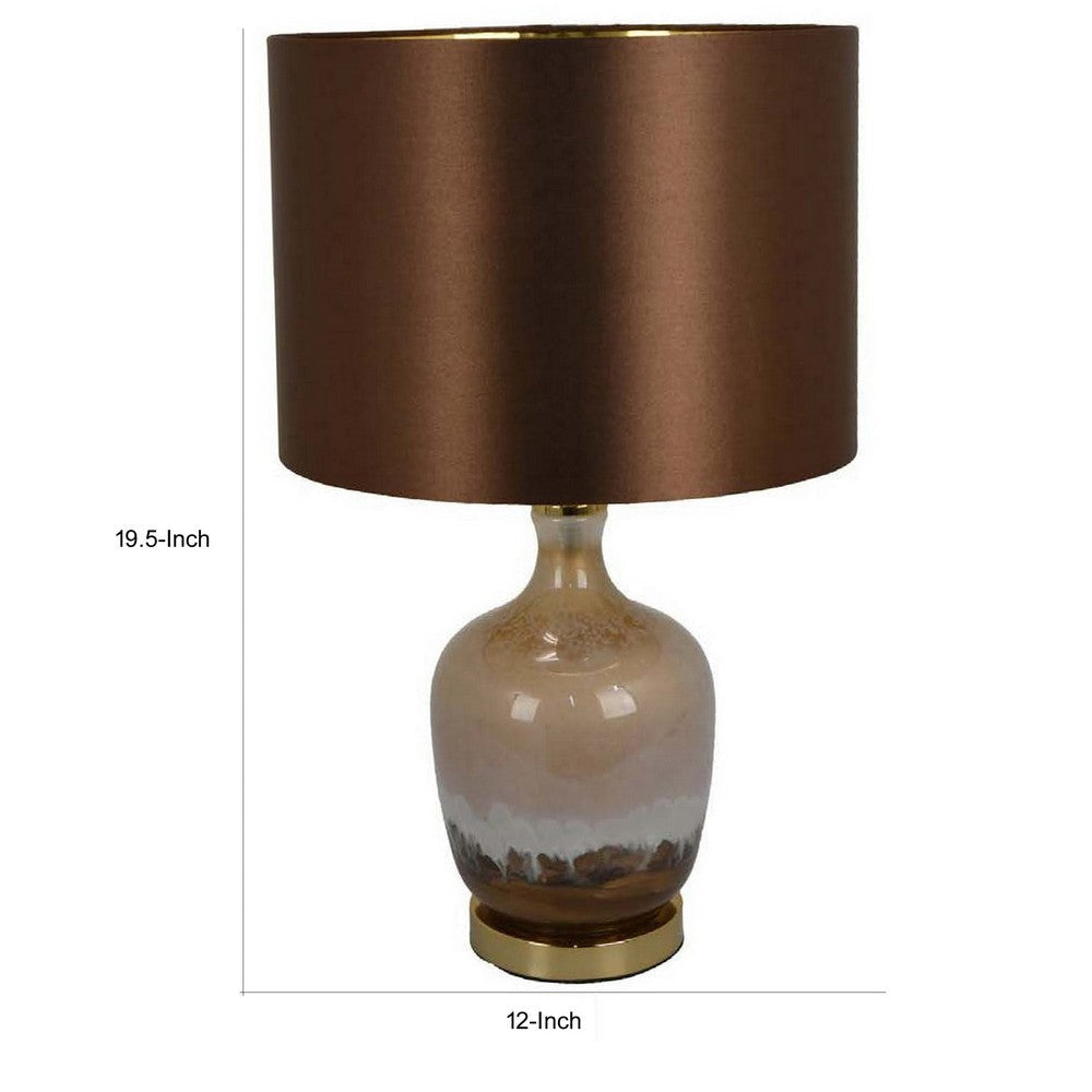 Gia 20 Inch Table Lamp Drum Shade Curved Round Glass Body Brown Finish By Casagear Home BM309827