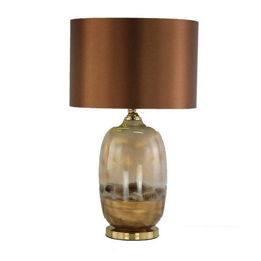 Gia 25 Inch Table Lamp, Drum Shade, Vase Shaped Glass Body, Brown Finish By Casagear Home